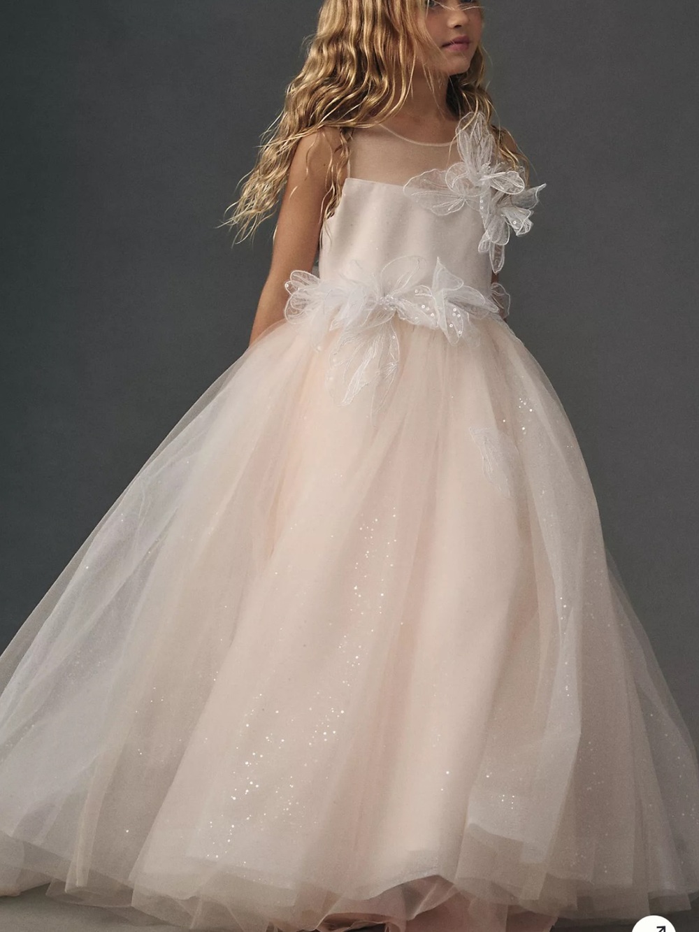 Sparkle Tulle Floral-Appliqué Girls Formal Dress in Blush